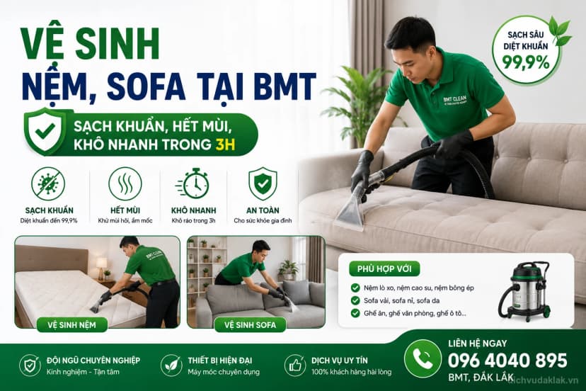 Vệ sinh nệm sofa BMT Đắk Lắk