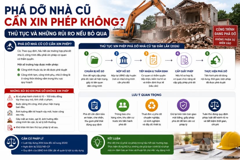 Phá dỡ nhà cũ cần xin phép không thủ tục Đắk Lắk