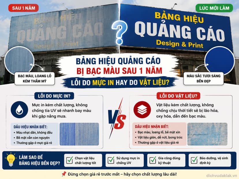 Bảng hiệu bị bạc màu sau 1 năm - nguyên nhân thực sự là gì